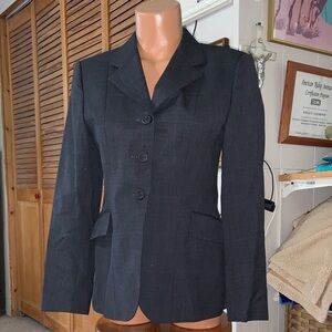 Grand Prix for Hatfields Saddlery hunt coat gray plaid wool size 34